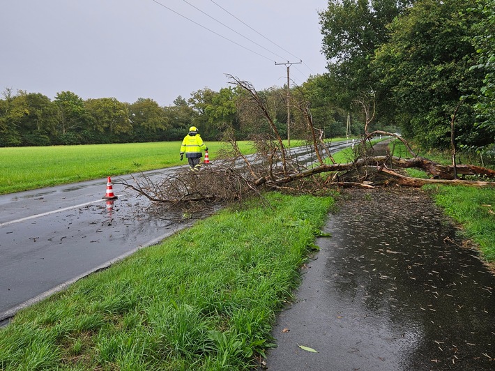 FW Hünxe: Baum blockiert Straße und Radweg